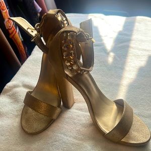 BEBE gold jeweled sandals